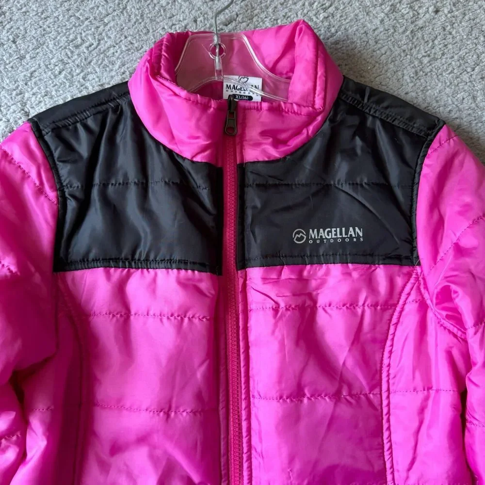 NEW Magellan Jacket Girls Extra Large 16‎ Pink Black Colorblock Puffer Youth Ski
